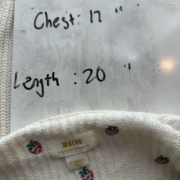 Anthropologie Maeve Embroidered Strawberry Sweater Cotton Size XS Square Neck - Picture 11 of 13